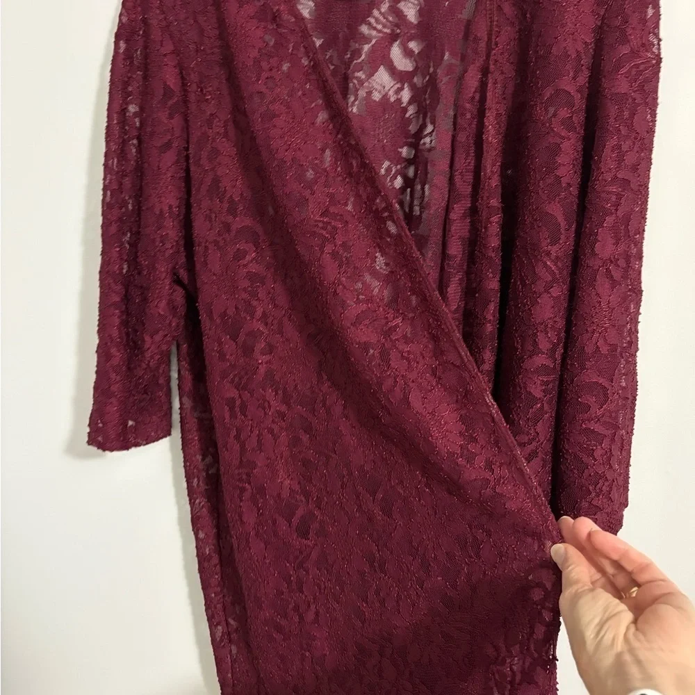 Catherines Women’s Lace Open Front Cardigan Size 22W Burgundy Floral 3/4 Sleeves - Picture 4 of 9